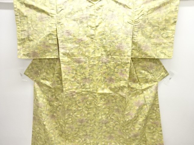 JAPANESE KIMONO / ANTIQUE KIMONO / SILK / TSUMUGI / WOVEN FLORAL PLANTS